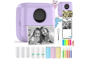 HuiJuKeJi Print Pod Mini Thermal Printer with 10 Rolls Thermal Paper,Color Pen for iOS&Android,Bluetooth Pocket Printer Smart Portable Receipt Printer for Photo Journal Notes Memo-Purple