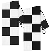 BaBakiak Black White Checkered Golf Hand Towels, 2-Pack Black and White Checkered Pattern, Absorbent Golf Retirement Gifts Accessories for Bathroom Kitchen Gym Hotel Spa Sport