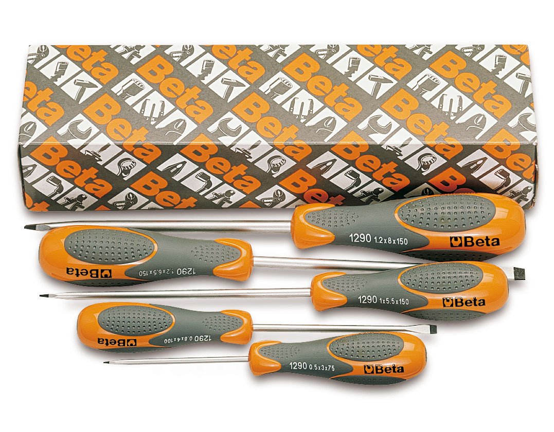 Beta 12900305 Model 1290 /S5 Screwdriver for Slotted Head Screws, Extra Short Series, 5 Pieces