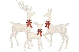 Best Choice Products 3-Piece Large Lighted Christmas Deer Family Set 5Ft Outdoor Yard Decoration with 360 LED Lights, Stakes, Zip Ties - White