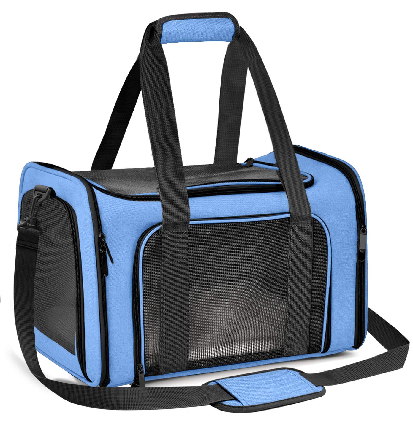 Qlfyuu Cat Carrier Dog Carrier Portable Pet Carrier, Soft Sided Cat Carrier Medium Small Airline Approved, Foldable Bunny Puppy Carrier up to 15lbs, Cat Bag for Travel(Blue,Large)