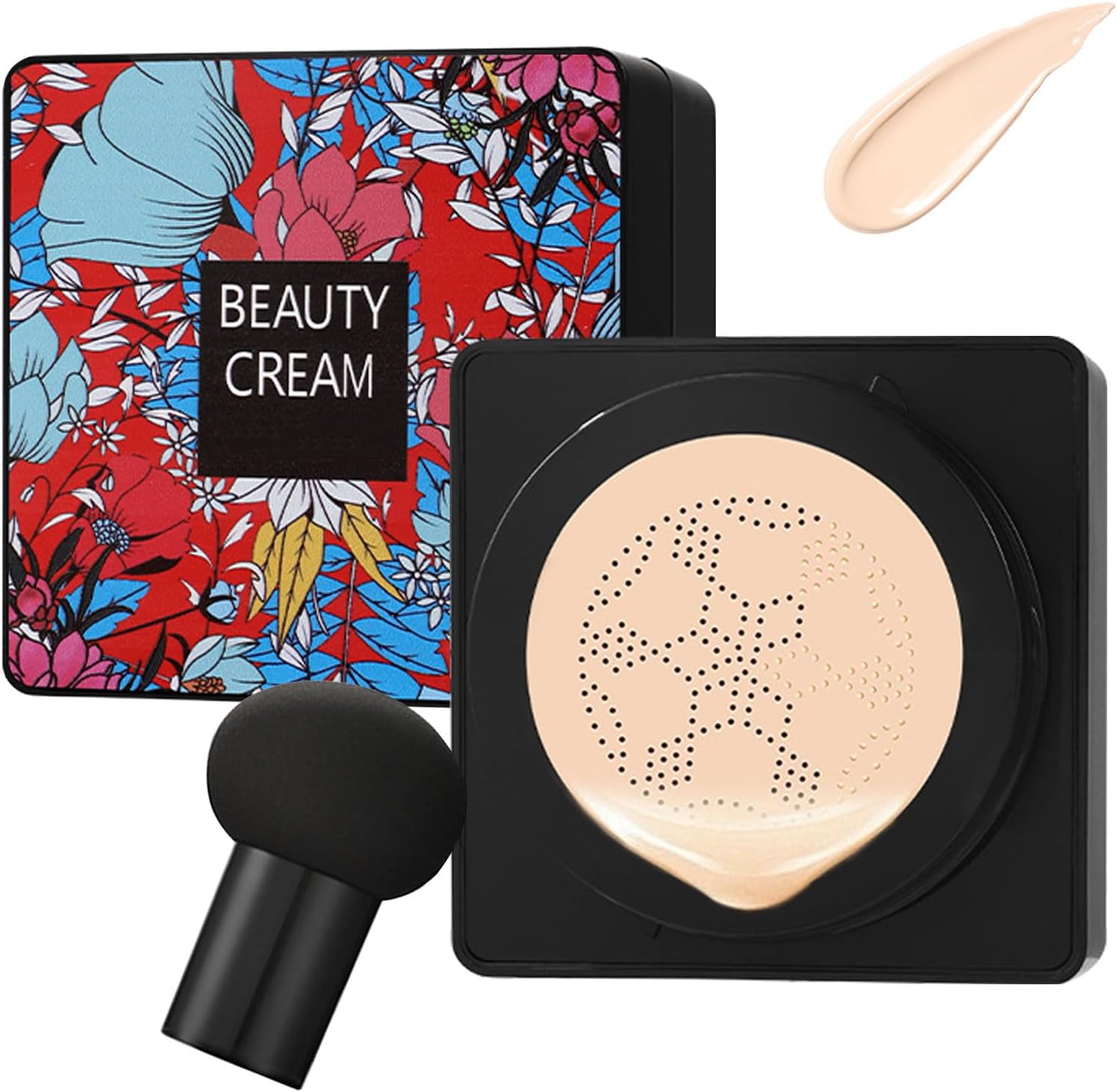 Mushroom Head Air Cushion CC Cream Foundation Cover Concealer, Long Lasting Moisturizing Oil Control BB Cream with Mushroom Makeup Sponge, Full Coverage Foundation for All Skin Types (Natural)
