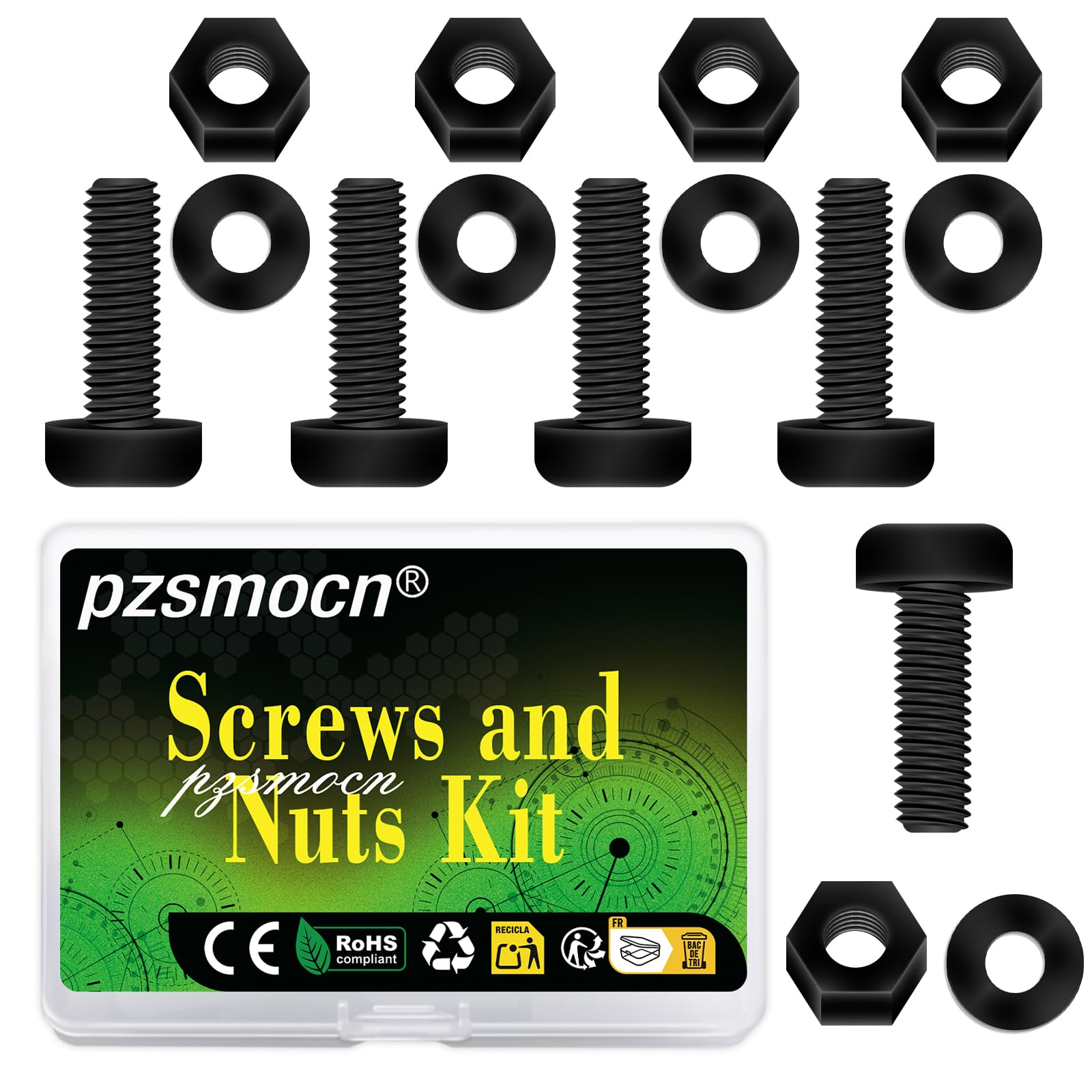Pzsmocn 300 Pieces/100 Sets M3*15 mm Plastic Black Nylon Cross Round Head Screw Hexagonal Nut Combination Kit, with Insulating Washers, Standard Size, For DIY and Electronic Assembly. — image 1