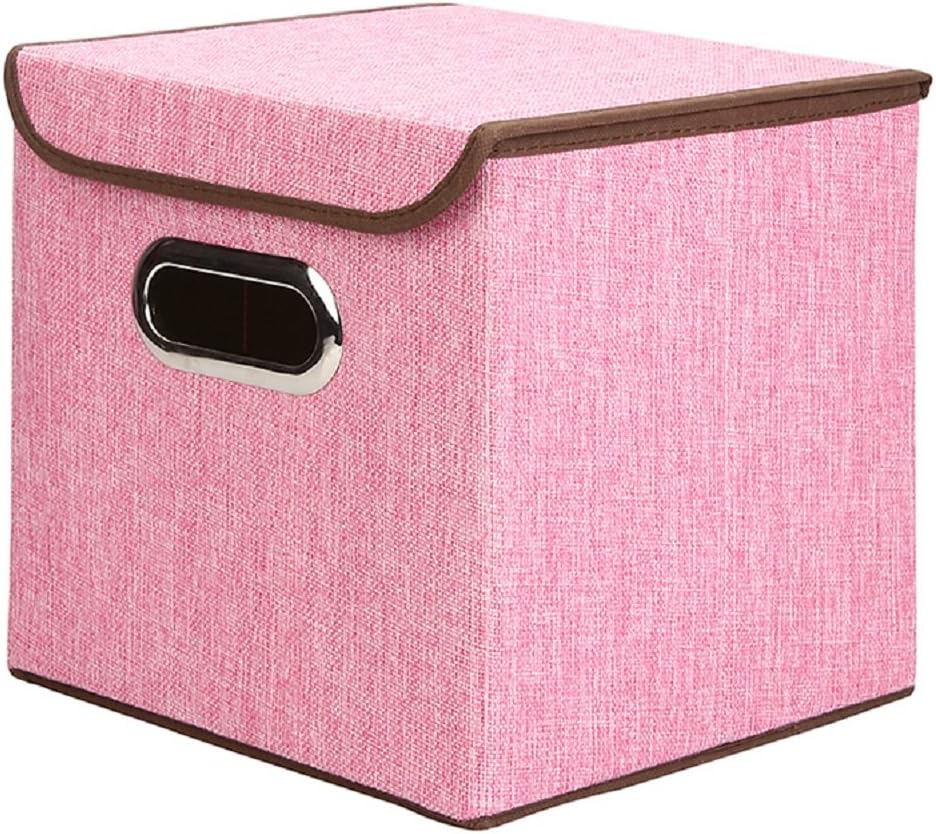 RoomDiary Foldable Non-Woven Storage Box, Clothes Toys Cube Container with Lid, Storage Case 9.8" 9.8" 9.8", 1 Pack (Pink)