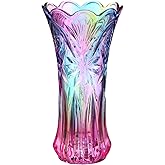 Multicolor Clear Glass Vases Wide Mouth Gradient Flower Vase for Bookshelf Dinner Table Indoor Office Desktop Meeting Room Bathroom Countertop 9.43x4.91x4.91 Inch