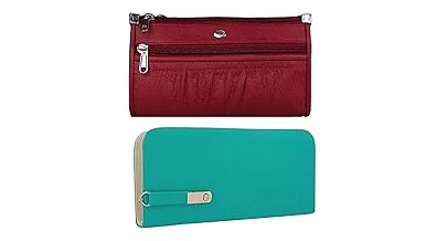 SK NOOR Womens PU Leather Handbag and Wallet Clutch Combo (Red)