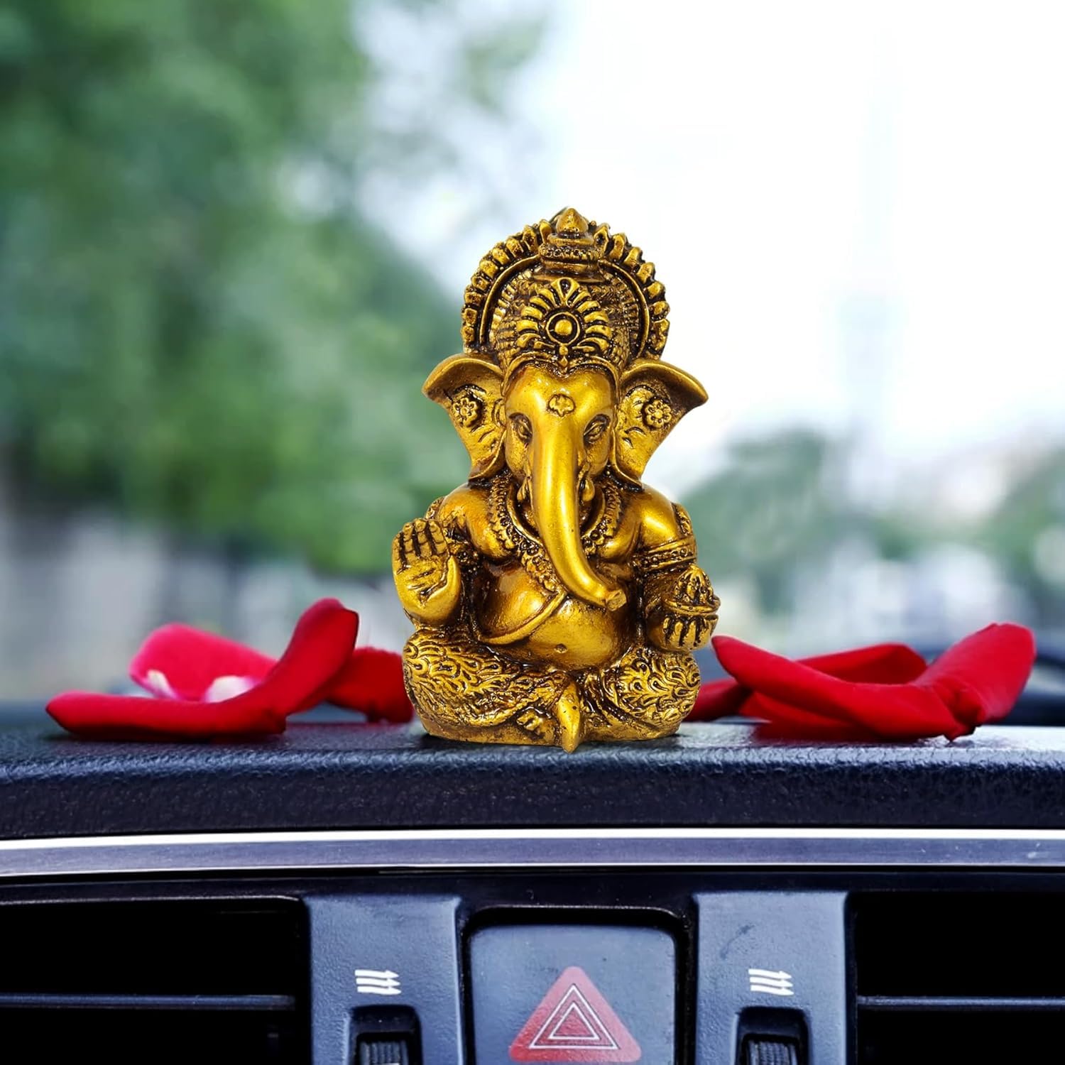 TIED RIBBONS Ganesh Statues for Car Dashboard | Resin, 3.7 inch | Gold Ganesha for Home, Indian Decor, Pooja | Baby Ganesha | Elephant God Statue | Pongal Decorations