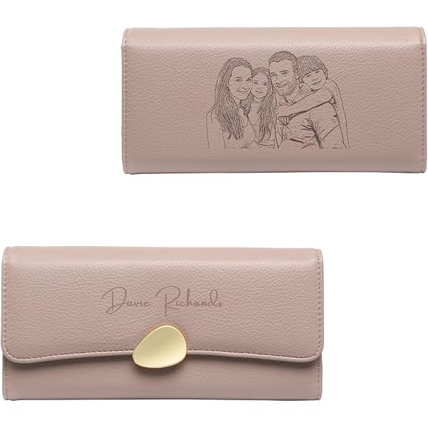 Cartera Personalizada Para Mujer – Cuero Grabado Con Foto Y Texto, Larga, Regalo Ideal Para Novia, Esposa, Madre O Hermana (Blanco)