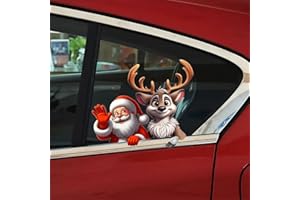 Nouiroy Christmas Car Decal Funny Christmas Santa Car Stickers, Cute Cartoon Santa Peeker Stickers for Cars Waterproof Vinyl Decal for Car Window Wall Laptop (Santa&Reindeer)