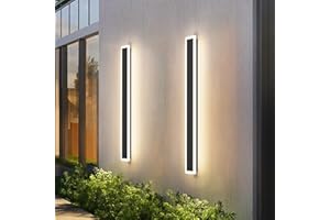 Aipsun 2 Pack Outdoor Wall Lights, Black LED Exterior Light Fixtures Wall Mount, Modern Porch Lights Wall Sconce, Long LED Linear Wall Lamp Outside Lighting for Garage, Front Door 3000K