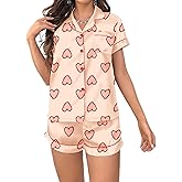 Women Valentines Pajamas Set Short-Sleeve Button Shirt and Shorts Matching Sets 2 Piece Loungewear