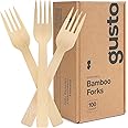 GUSTO [100 Count] Natural Bamboo Disposable Forks - Biodegradable and Eco-Friendly Utensils for Outdoors, Parties, and Events