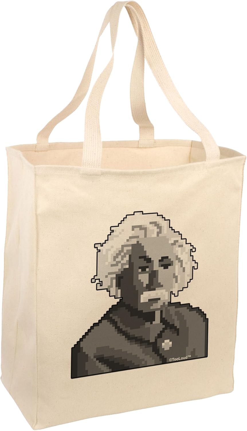TooLoud Pixel Albert Einstein Design Large Grocery Tote Bag-Natural