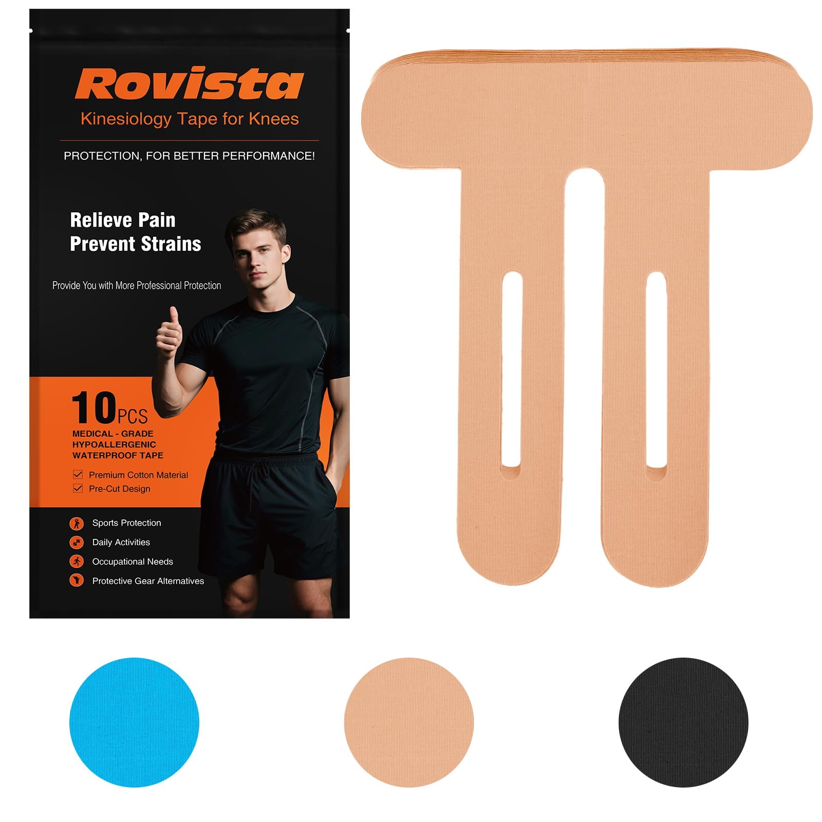 Photo 1 of 10 Pcs Premium Precut Kinesiology Tape for Knees - Waterproof and Breathable Knee Tape - Latex-Free and Elastic Athletic Tape for Stability Support and Pain Relief (Flesh Color)