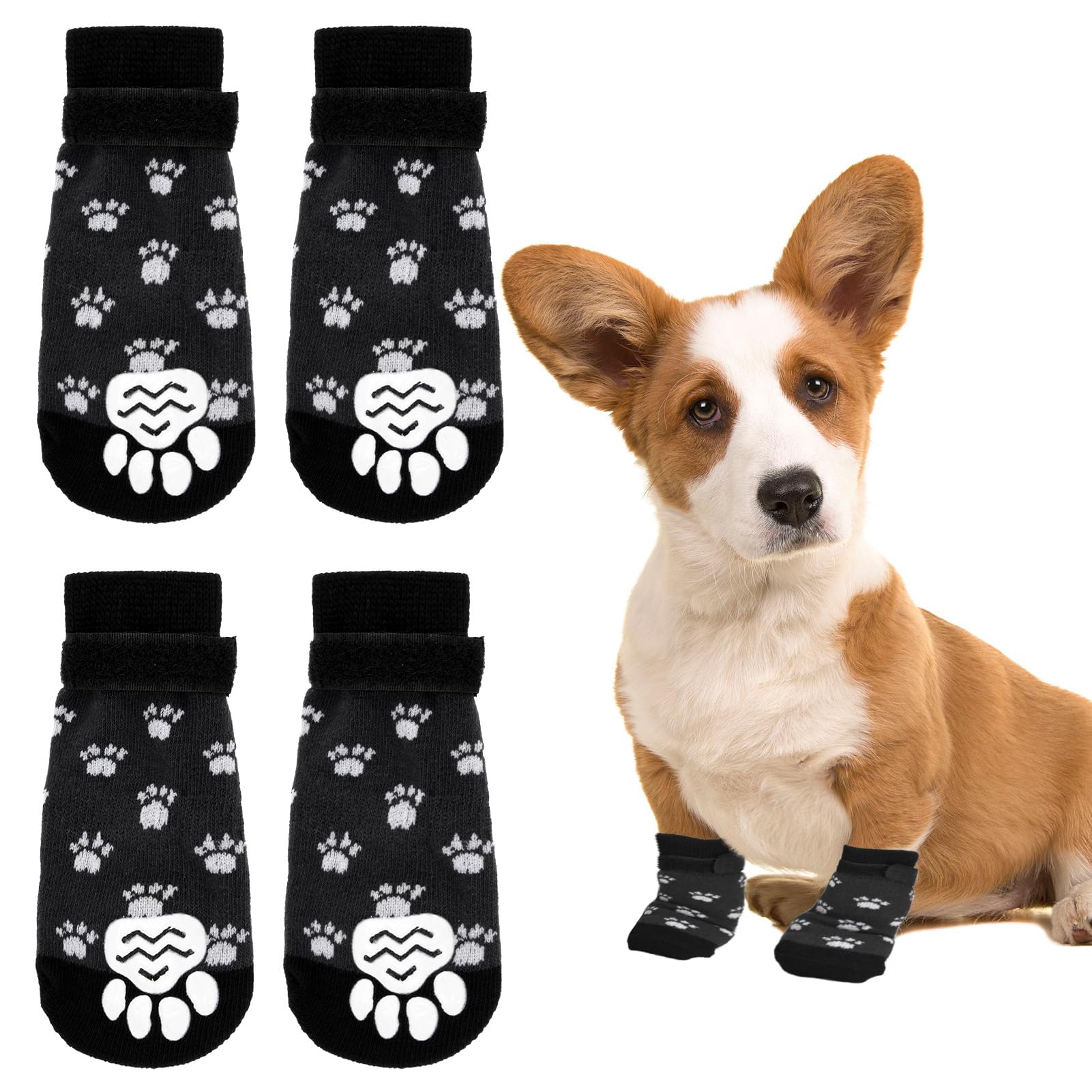 Xinzistar 2 Pairs Dog Socks Paws Stop Licking Anti-Slip Dog Paw Protectors with Adjustable Straps Dogs Socks with Grips for Small Medium Large Dogs Puppy for Hardwood Floor Indoor Outdoor Wear, S