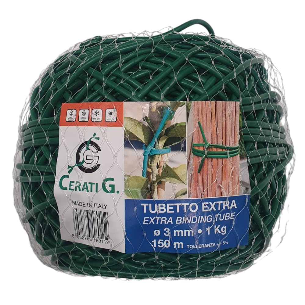 Gro Garden Products 3mm x 150m Green Flexible Tying Tube, Plant Ties for All Plants, Garden Ties for Plants, Garden String Plastic, Soft & UV Stable Garden Plant Ties for Plants