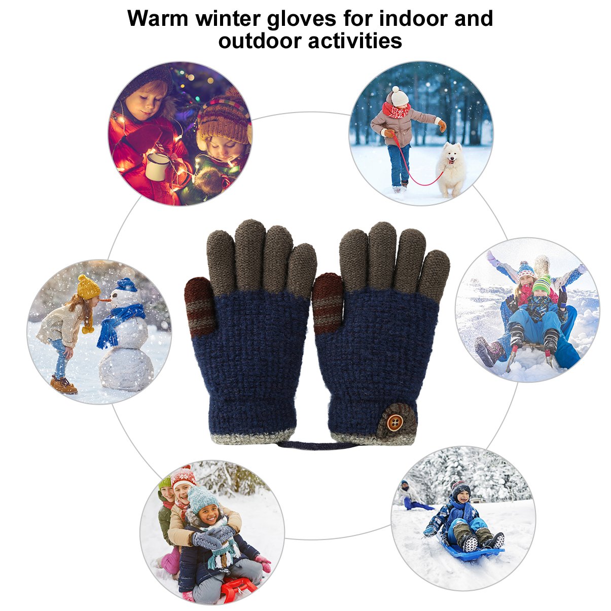 Vbiger Kinder Winter Handschuhe Warm Stretchy Gestrickte Bequeme Handschuhe Fäustlinge Soft Magic Handschuh Kälte Handschuhe für 4-8 Jahre Alt