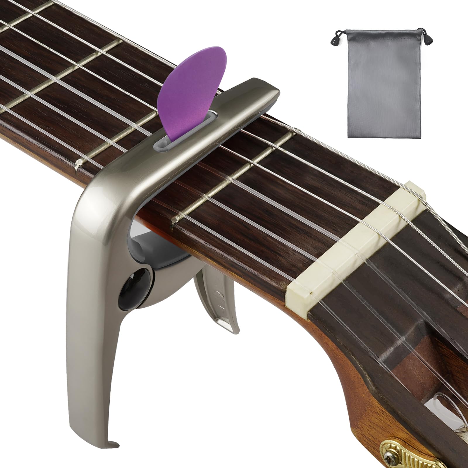 Musiin 3-in-1 Guitar Capo, Zinc Alloy Metal Capo for Acoustic and Electric Guitar, Ukulele, Mandolin, Classical Guitar Accessories (Champagne Gold/Grey)