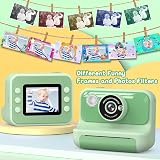 Hangrui Kids Camera Instant Print 2.4 Inch 1080P 32GB Card 3 Rolls Paper Green view 3