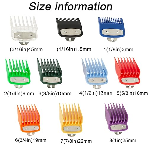 10PCS Hair Clipper Cutting Guides Combs with Metal Clip Colored