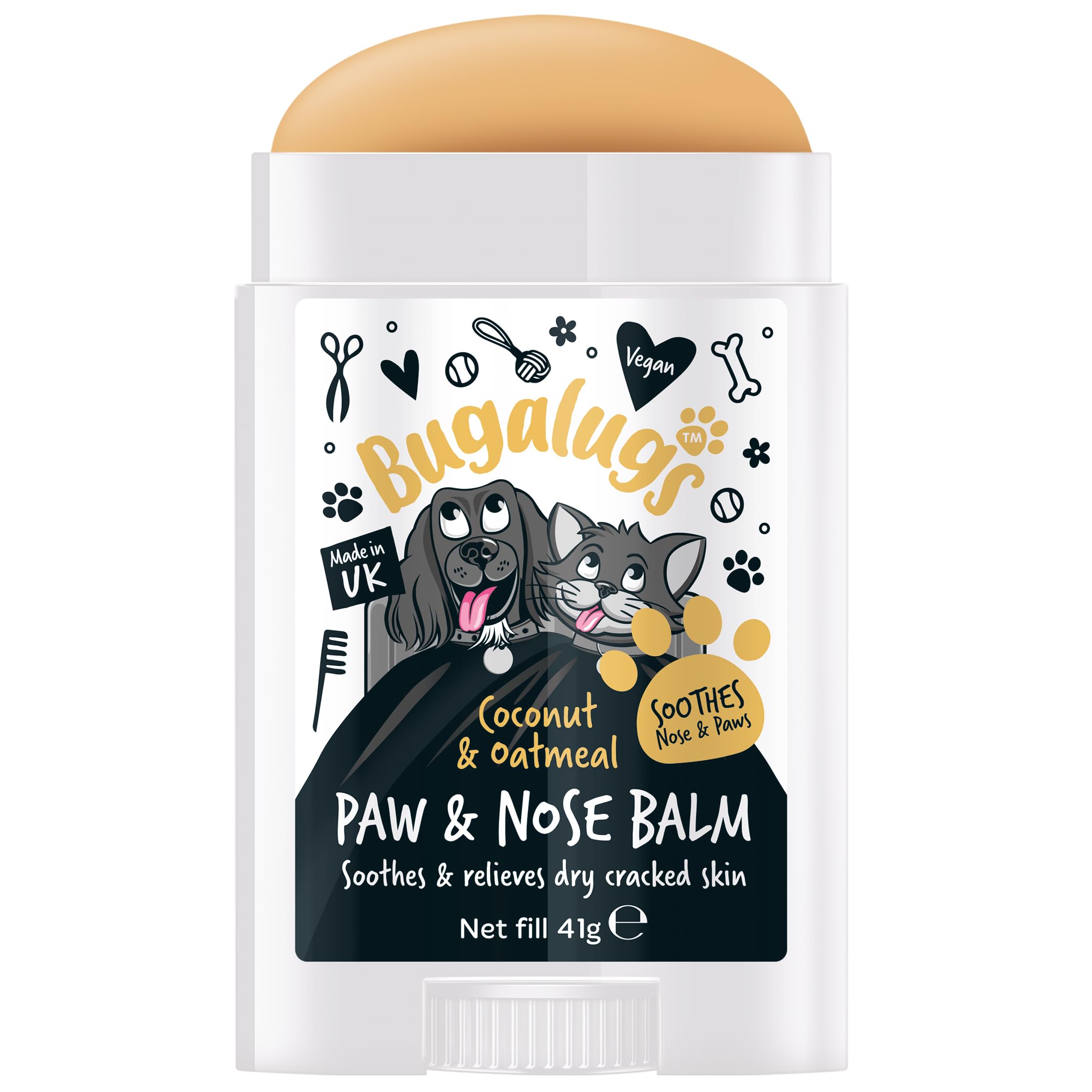 BUGALUGS Dog nose balm, Natural lick safe Paw balm for dogs contains Oatmeal, Dog paw cream Vegan formula nose balm for dogs helps and soothes itchy skin(Coconut & Oatmeal 41g)