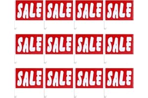 SmoothNovelty 12 Pcs Window Clip on Flag 12 x 16 Inch Red Advertising Sign Single Sided Car Dealer Flags for Auto Dealers Veh