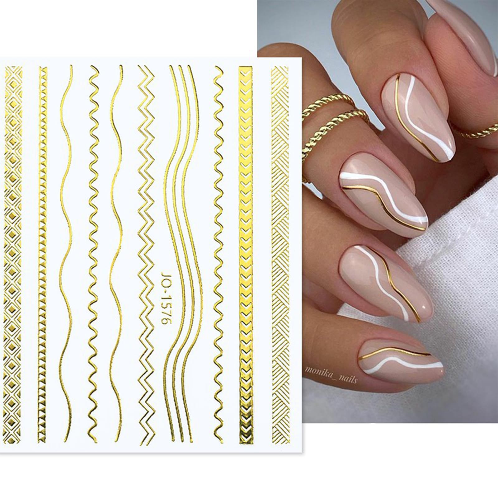 12 Sheets Gold Nail Stickers Decals Gold Line Nail Decals for Nail Art Nail Art Stickers 3D Self Adhesive Metal Stripe Wave Nail Sticker Nail Designs Nail Art Supplies for Women Manicure Decorations - Image 2
