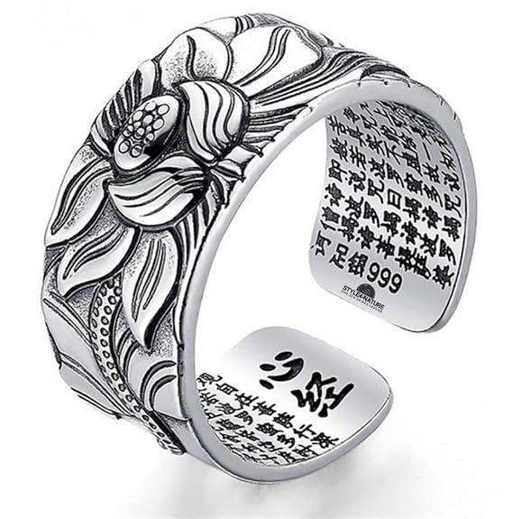 STYLE4-NATURE Ring mit Lotus. Glück, Energie u. Selbstbewußtsein. 999er Silber. Buddhistisches Sutra -Mantra