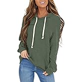 PRETTODAY Women's Casual Lightweight Hoodies Long Sleeve White Drawstring Sweatshirts Loose Pullovers with Pocket