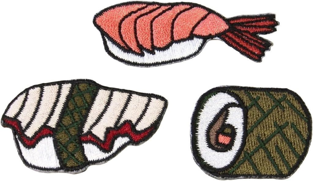 Set of 3 Sushi Patch Nigiri & Maki Japanese Food Asian Cuisine Iron-On Applique