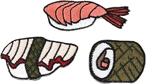 Set of 3 Sushi Patch Nigiri & Maki Japanese Food Asian Cuisine Iron-On Applique