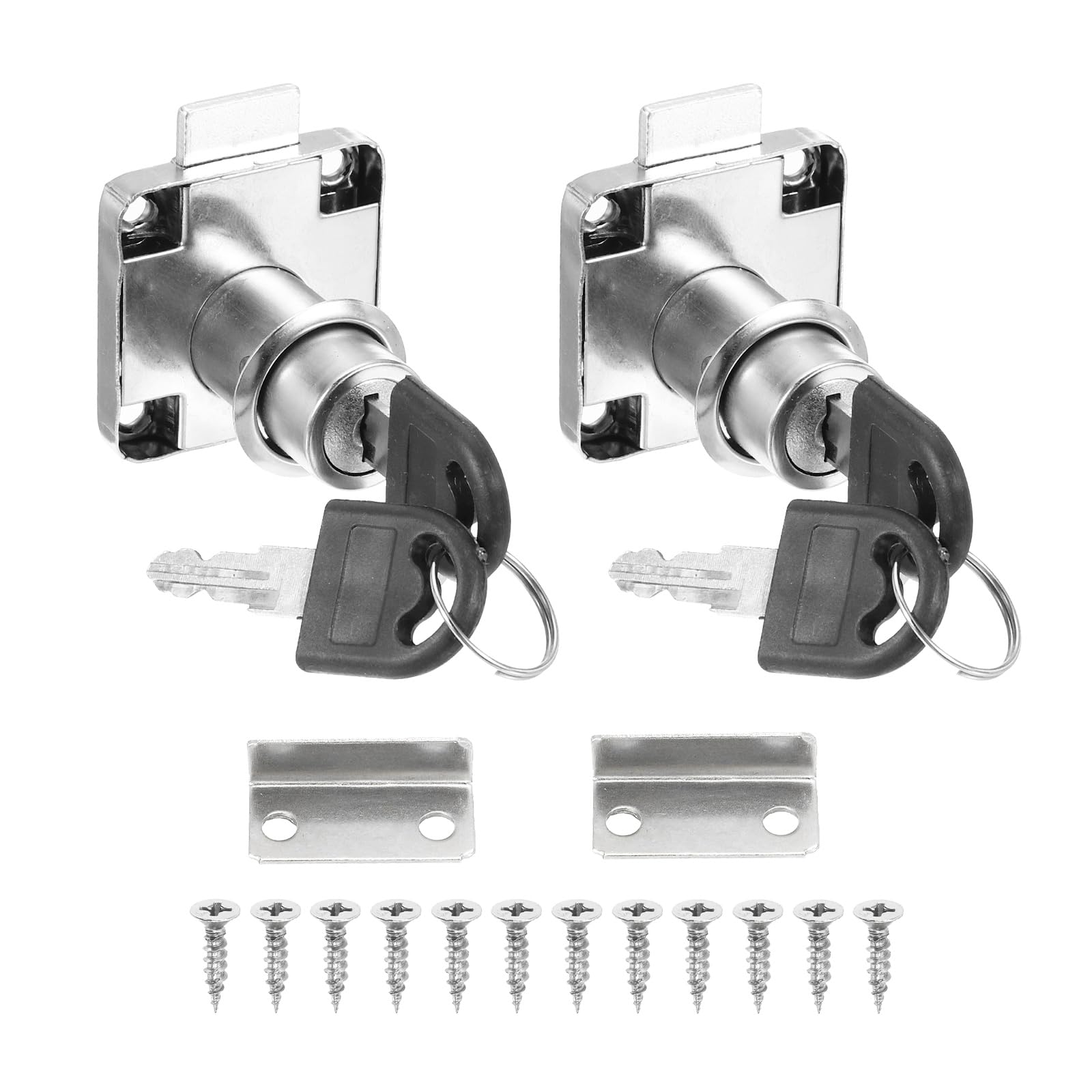 PATIKIL 2 Pack Drawer Lock with Keys, Keyed Different Alloy Steel Desktop Lock with1-1/4 Length 3/4" Dia Cylinder Cam Cabinet Locks for File Drawer RV Storage Replacement, Silver