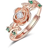 Zeuslia Flower Rings for Women, 925 Sterling Silver Adjustable Ring with Birthstone, Rose/Sunflower/Lotus Flower Jewelry Gifts for Women