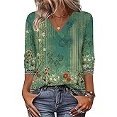 Zeagoo Women Long Sleeve Shirts 2026 V Neck Tshirts Boho Floral Tops Business Work Tunic Blouses
