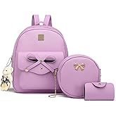 K.E.J. Mini Backpack Purse for Women Cute Bowknot Leather Backpack 3-PCS Small Backpack Purse for Ladies Shoulder Bag Casual Travel Daypacks