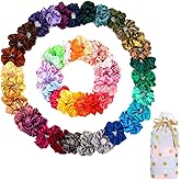 50 Satin Hair Scrunchies in Multiple Colors - Silk Accessories for Curly Hair, Teens and Girls - With Gift Bag