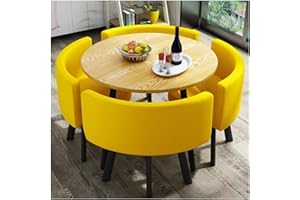 BINZII Office Conference Table Small Meeting Room Table, Office Reception Round Table Simple Kitchen Dining Table 90cm1 Table 4 Chairs Living Room Table and Chair Combination Home Bedroom ( Color : Yellow )