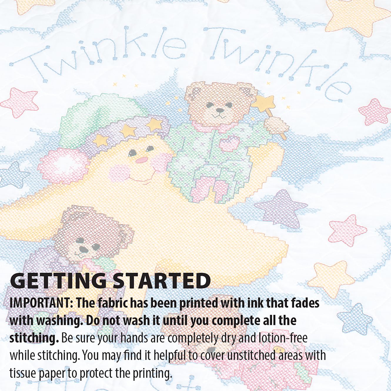 Dimensions 3171 Twinkle Twinkle Twinkle Quilt Stamped Cross Stitch Kit, 34'' W x 43'' H White