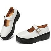 BEAUSEEN Women's Mary Jane Shoes with Platform Sole - Comfort Round Toe Strap Ballet Flats for Women - Chunky Heel Dress Flats