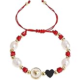Agriajun Gold Heart Pearl Beaded Bracelets for Women, Boho Handmade Love Beads Crystal Adjustable Rope Bracelet Beach Spring Jewelry Gift