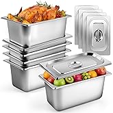 West Bay 6 Pack Hotel Pans with Lids, 1/3 Size 6-Inch Deep Stainless Steel Steam Table Pans, Metal Food Pans for Catering, Buffet, Restaurant & Kitchen Storage