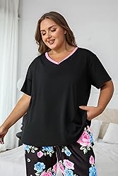 Vozanet Women's Pajama Sets Short Sleeve with Long