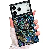 AIGOMARA Magnetic Rectangle for iPhone 17 Pro Max Case, Compatible with Magsafe Luxury Sparkle Opalescent Pearl for Women Girls Glossy Glitter Protective Phone Case with Screen Protector, Abalone