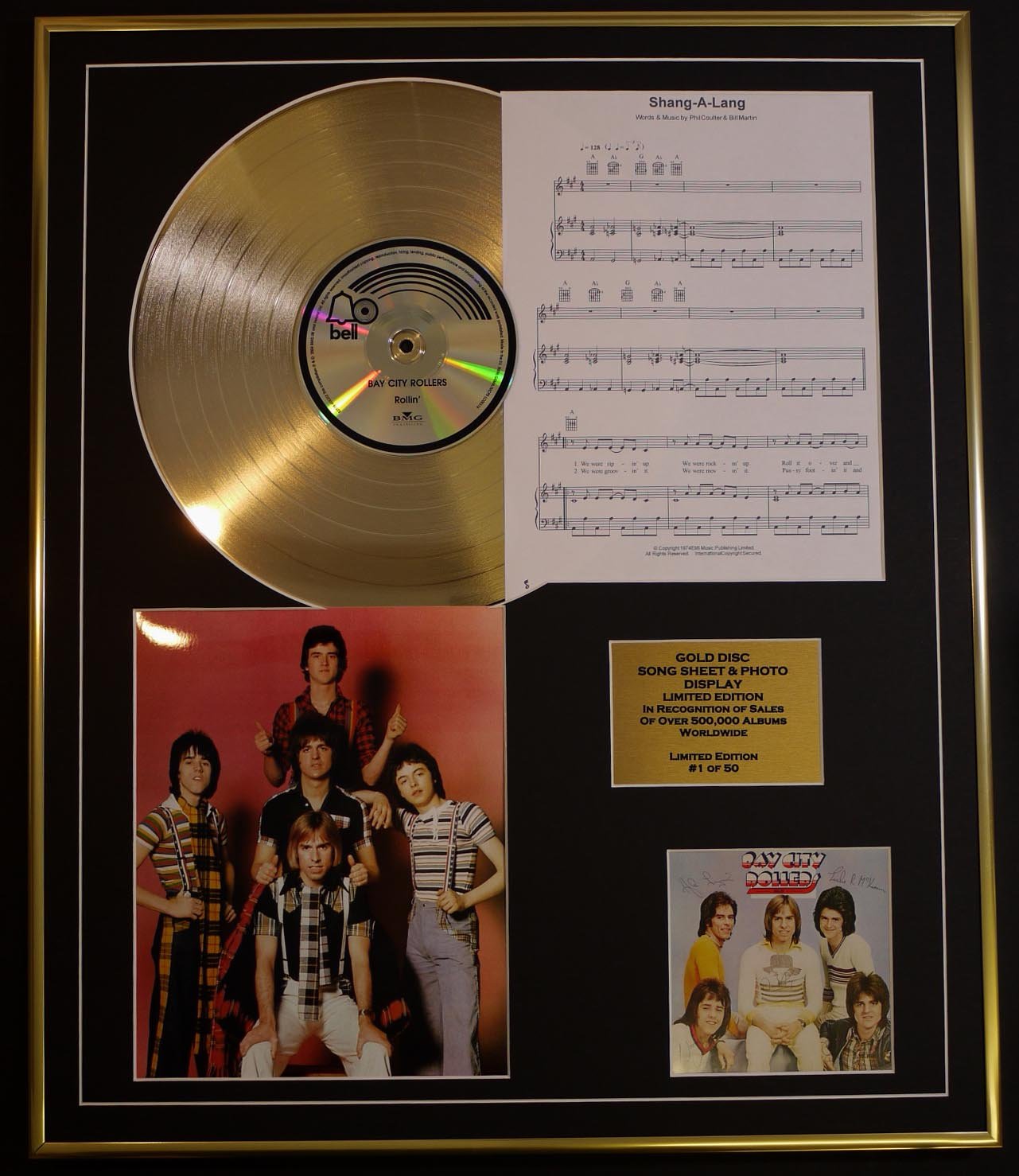 BAY CITY ROLLERS/CD GOLD DISC, SONG SHEET & PHOTO DISPLAY/LTD. EDITION/COA/ALBUM ROLLIN'/SONG SHEET, SHANG-A-LANG