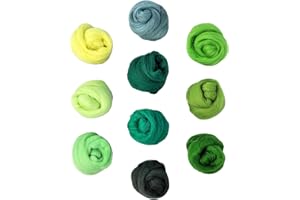 FLYLIN Needle Felting Wool, 10 Colors Wool Roving Yarn for Beginners and Wet Felting, 10g/Colour Fibre Wool Roving for DIY Craft/Spinning/Wall Hangings/Tapestry (Green Series)