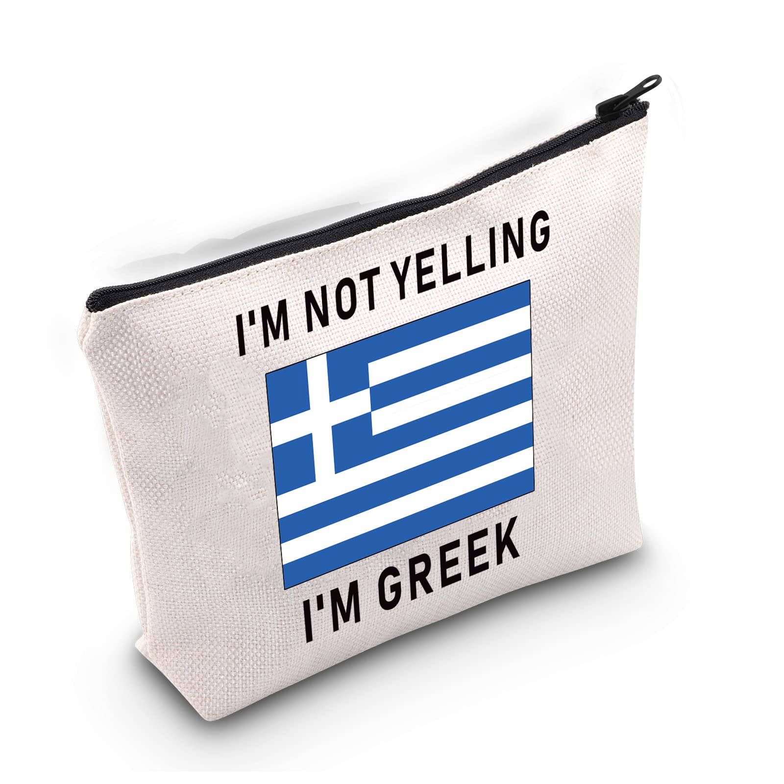 LEVLO Funny Greek Family Cosmetic Gifts I'm Not Yelling I'm Greek Makeup Bags Greece Root Flag Gifts, I'm Greek