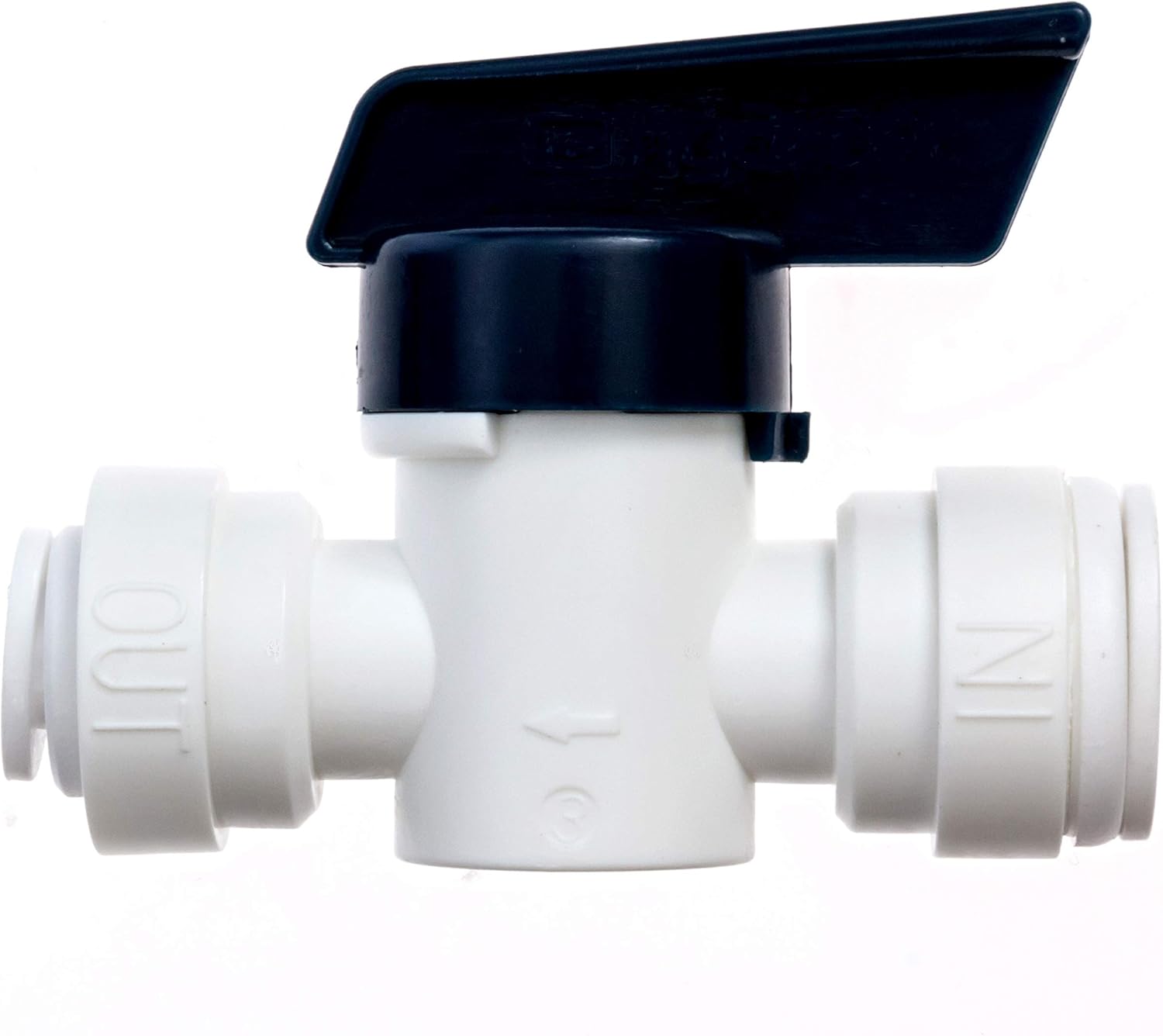 Avanti 1/4" x 3/8" tubes Inline Shut-Off Valve for drinking water filter RO reverse osmosis - 1/4" tube x 3/8" tube, quick-connect fittings - QF-BVI0604 (Pack of 1)
