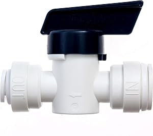 Avanti 1/4" x 3/8" tubes Inline Shut-Off Valve for drinking water filter RO reverse osmosis - 1/4" tube x 3/8" tube, quick-connect fittings - QF-BVI0604 (Pack of 1)