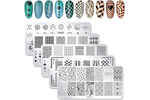 WOKOTO 5Pcs Nail Plates Stamping Set with Classic Geometric Stars Nail Image Stamp Plate Stamping Nail Art Kit for Women Girls Nail Stamping Plates Stamp kit Easy Transfer