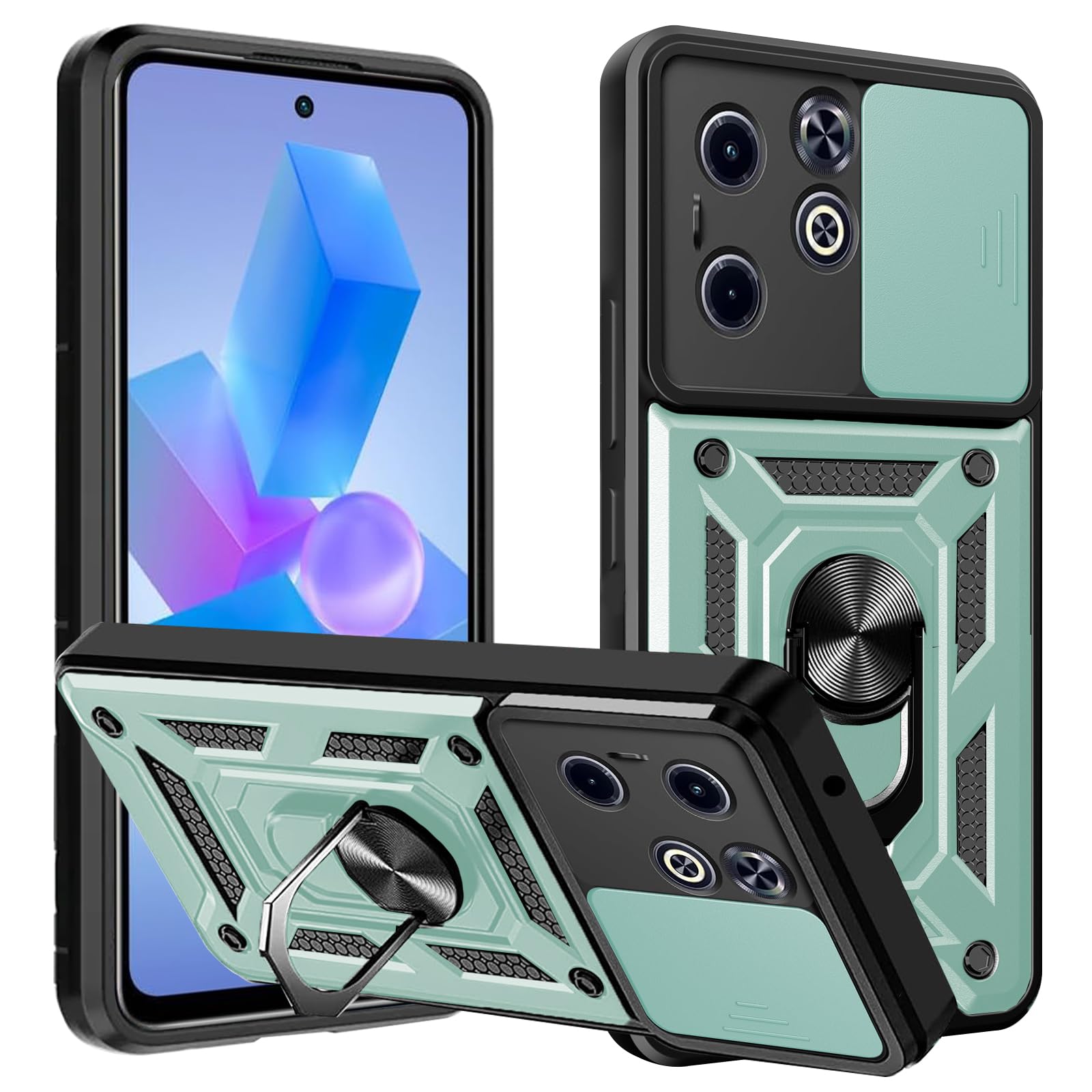 KZIOACSH Case for Infinix Hot 40i/Infinix Smart 8, [360 Rotaring Kickstand][Slide Camera Cover]Hybrid Soft TPU Frame+ Hard PC Back Case Military Grade Anti-Scratch Shockproof Bumper Phone Cover,Green